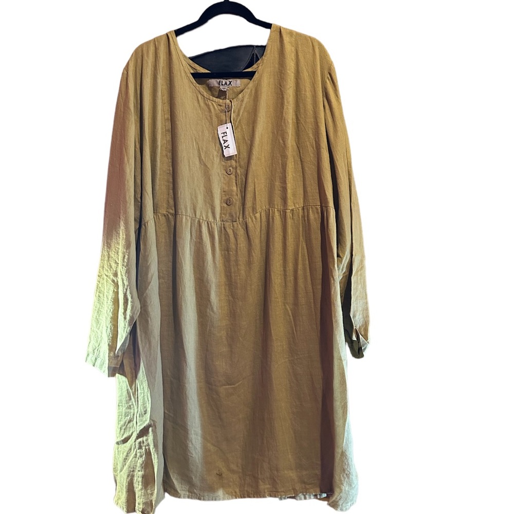 FLAX NWT Corozo Collection heavier weight Linen Mustard Colored Dress Size 1G - Picture 10 of 14